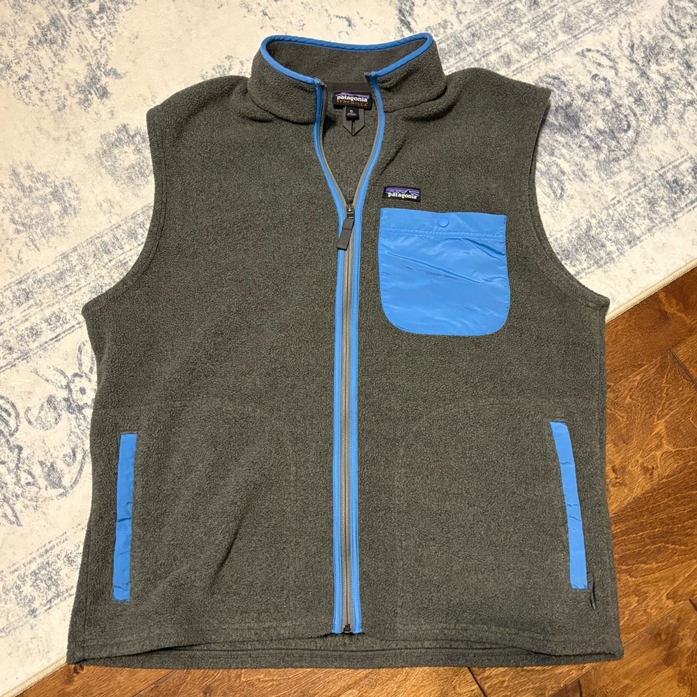 Patagonia Synchilla Fleece Vest Gray with Blue Accents